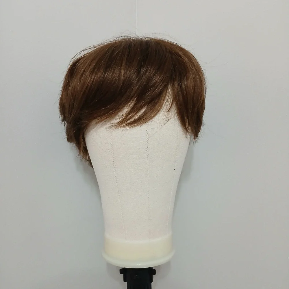 Brown Pixie Cut Wig Wavy Human Synthetic Blend Heat Friendly NEW